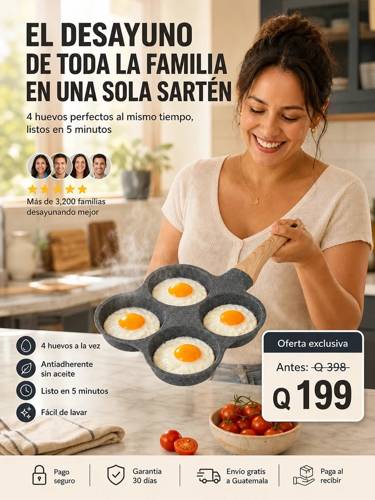 Sarten para 4 huevos - el desayuno de toda la familia en una sola sarten