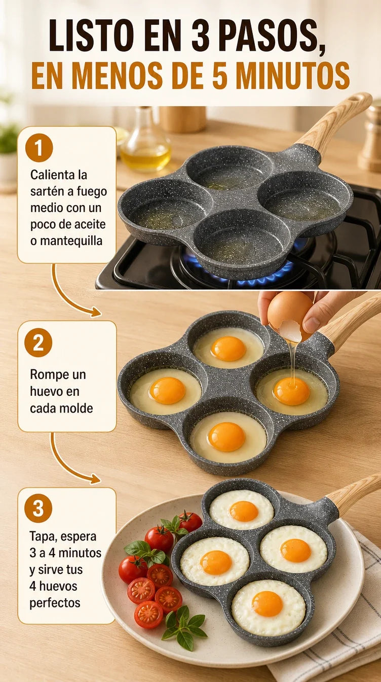 Como usar la sarten para 4 huevos en 3 pasos